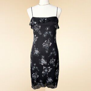 Vintage Y2K Black Metallic Floral Slip Midi Dress
